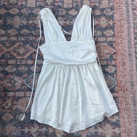 Cider White Satin Ruched Mini Dress - Picture 6 of 13